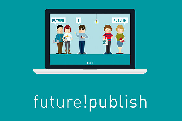 eine Grafik eines Laptops und der Schriftzug "future!publish"