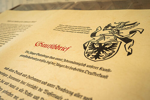 tradtionell aussehendes Schriftstück der Drucker-Zunft