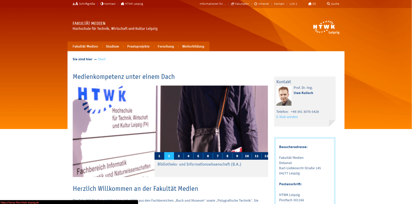 Screenshot der Webseite der HTWK - Startseite Screenshot der Webseite der HTWK - Startseite