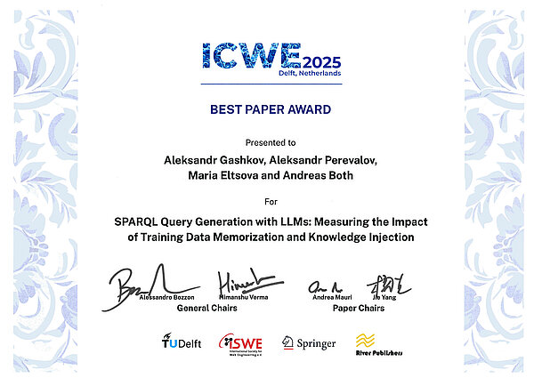 Das prämierte Paper untersucht die Qualität von Large Language Models bei der Beantwortung von natürlichsprachigen Anfragen an Wissensgraphe