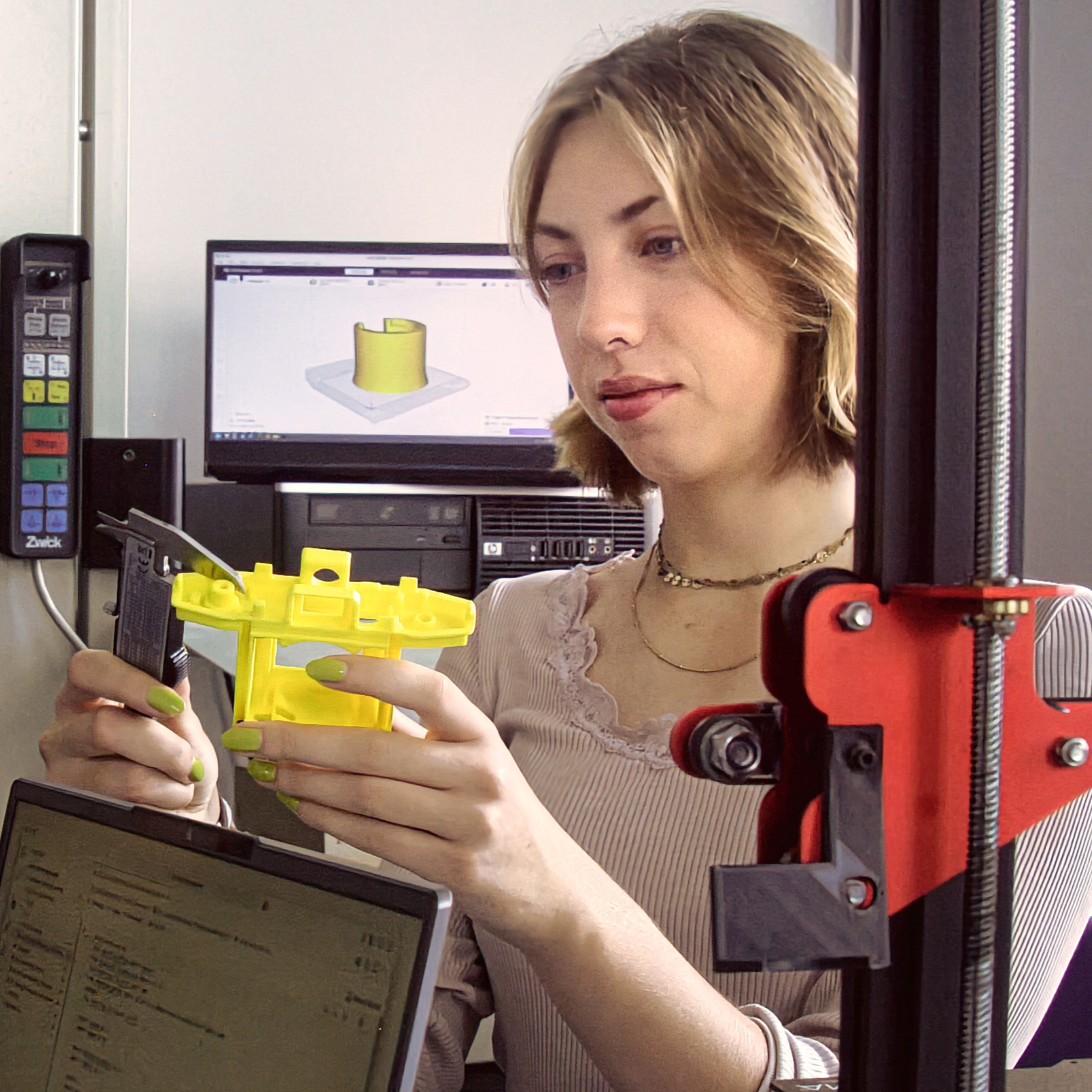 Frau erstellt Objekt mit 3D-Drucker