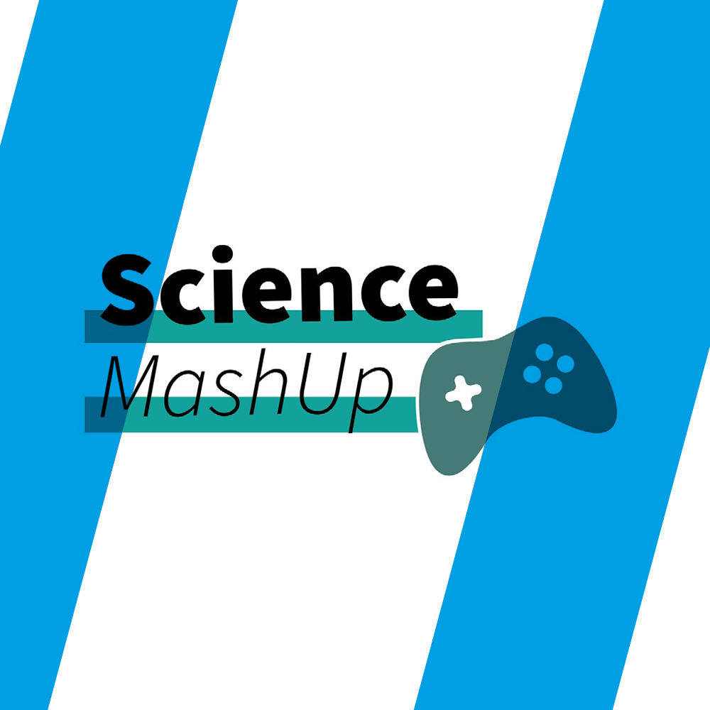 Das Logo des Science Mash Up der HTWK Leipzig zeigt einen Spielcontroller und schwarze Schrift auf grünem Hintergrund.