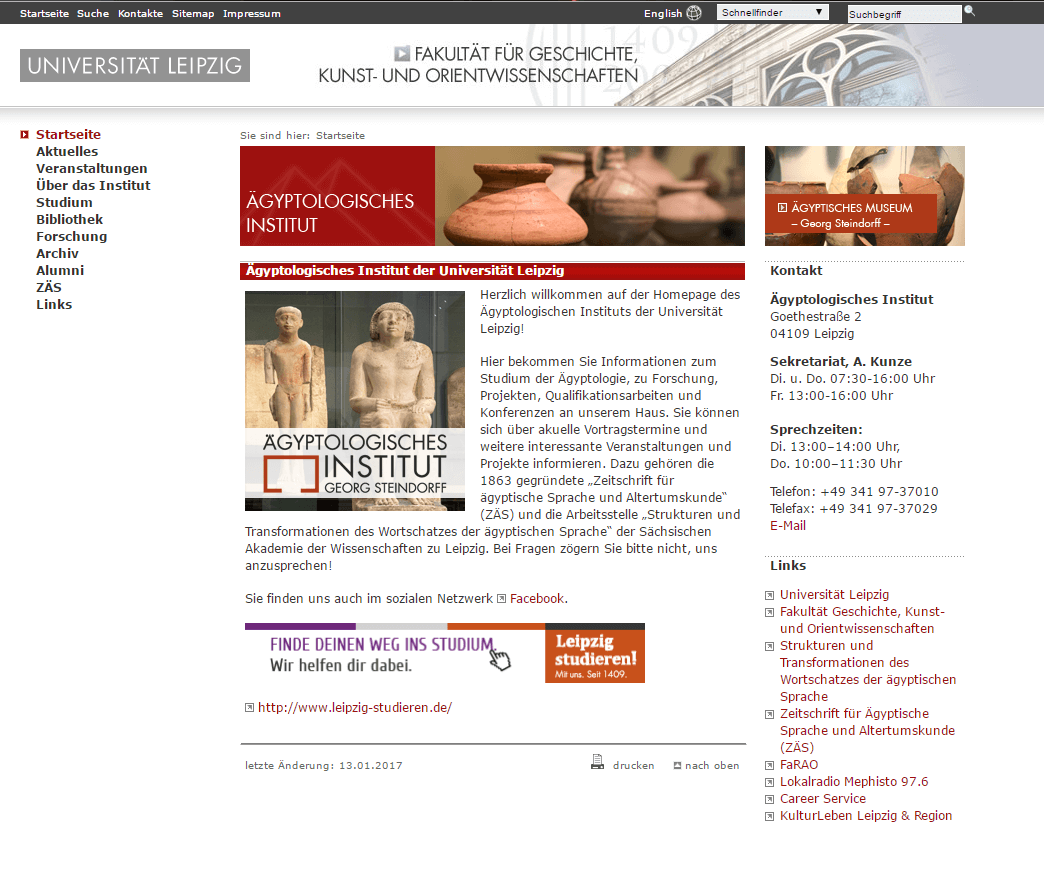 Screenshot der Website Ägyptisches Museum: About