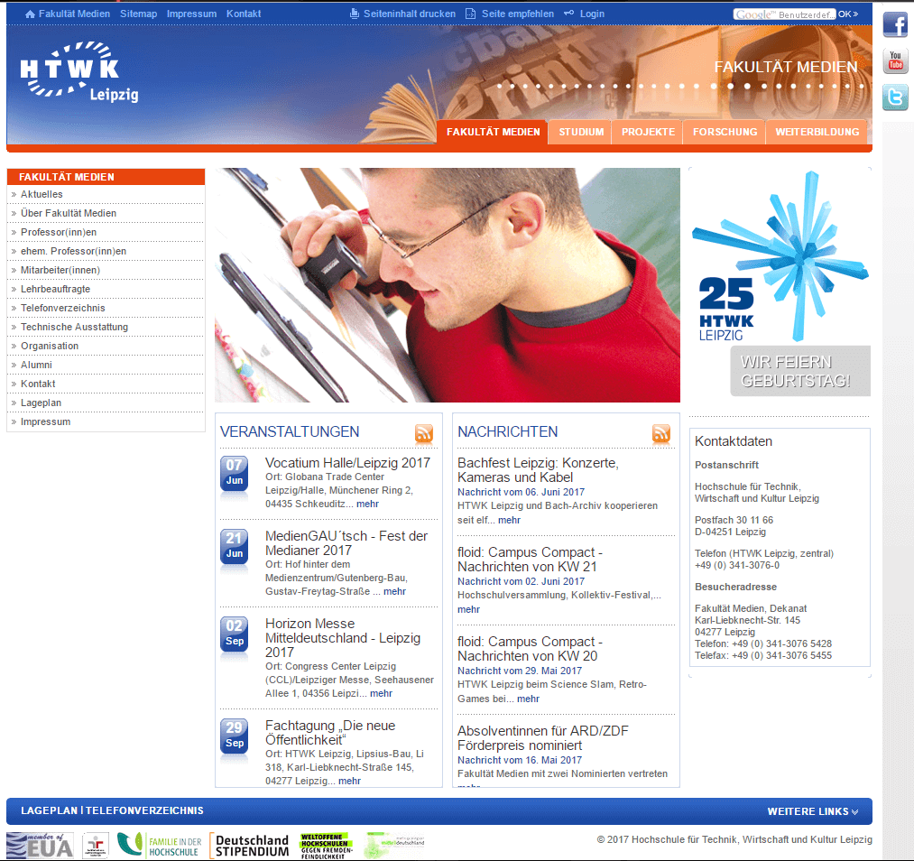 Screenshot der Startseite der alten Webseite der HTWK