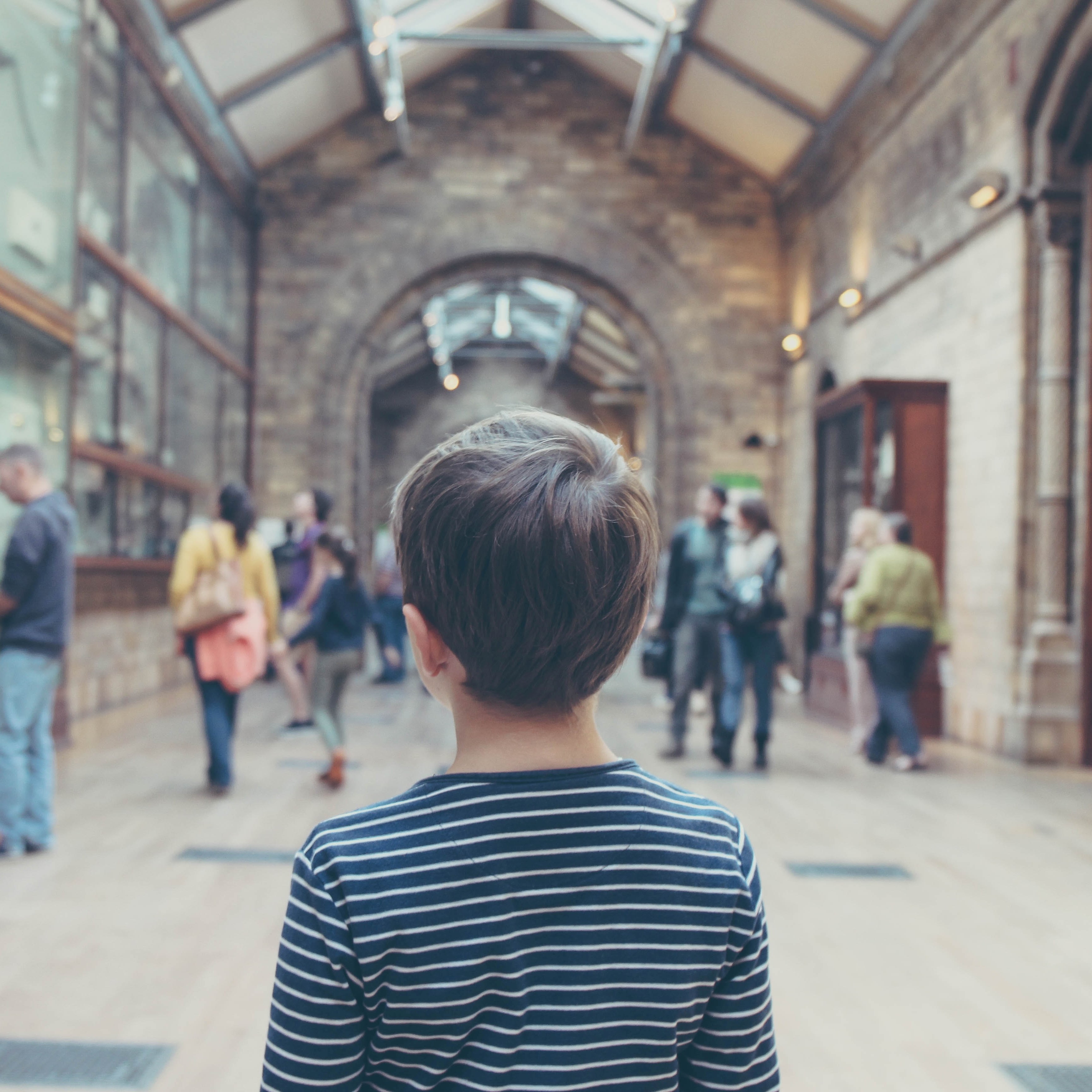 Bild zeigt einen Jungen in einem Museum.
