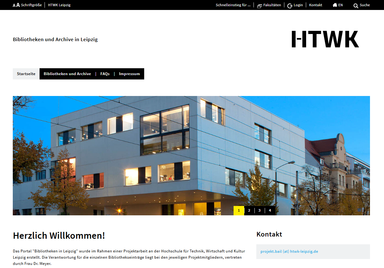 Screenshot der HTWK-Website BAiL - Bibliotheken und Archive in Leipzig Screenshot der HTWK-Website BAiL - Bibliotheken und Archive in Leipzig